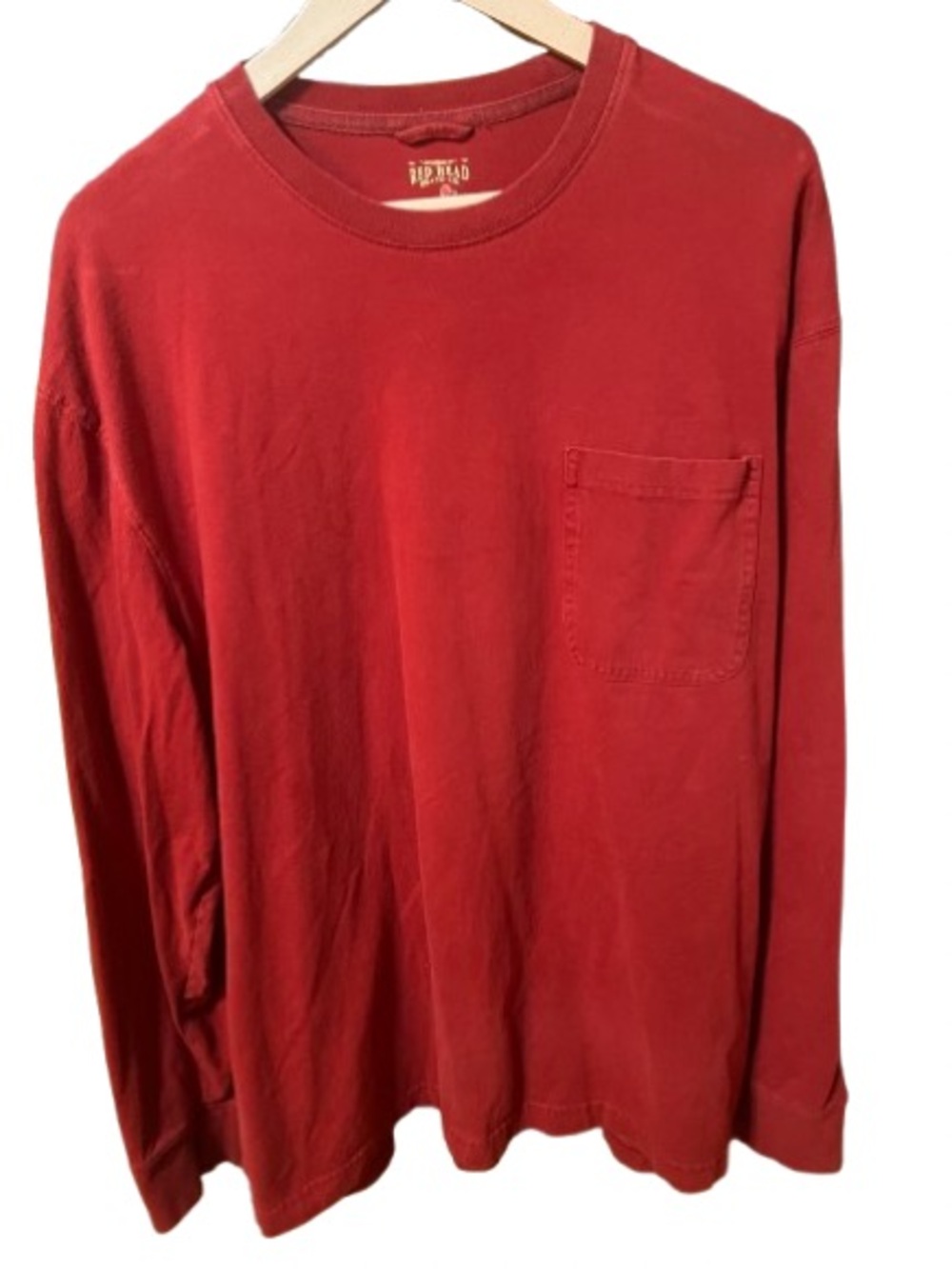 RedHead Brand Co. Men's Crewneck Long-Sleeve Pocket Tee in Deep Red Size Large
